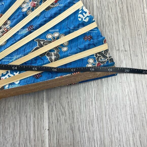 Mixed Prints Textile Wooden Handheld Foldable Fan Lot of 2 Red & Blue - Picture 9 of 10